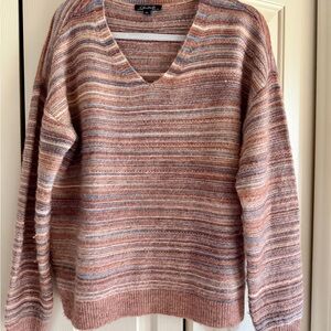 CHARLIE B Women's V-Neck Striped Sweater - Pink and Brown
